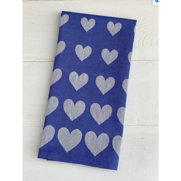 Tea Towel - Hearts Royal Blue